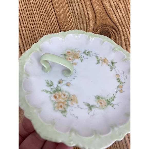 Le Blanc 1978 Trinket Dish Green Yellow Floral print 6 1/2" diameter - Picture 2 of 5
